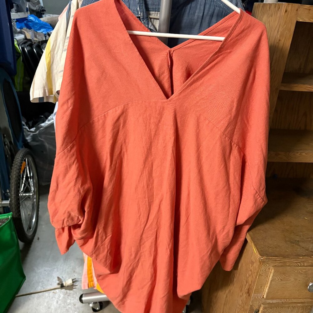 Orange Flowy Tunic, V-Neck, Size M/L
